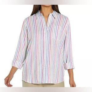 GAP Linen Blend Striped Button-Down Shirt Size M – Relaxed Fit Summer Essential